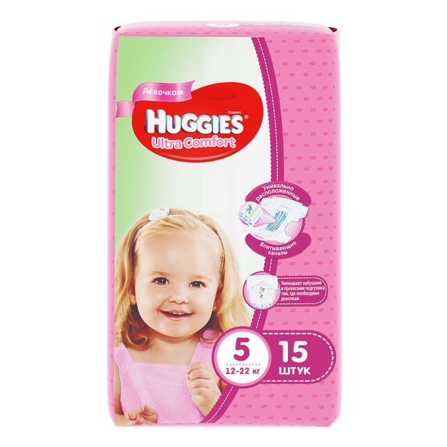 Huggies Подгузники Ультра Комфорт 5 (12-22 кг) № 15 для девочек